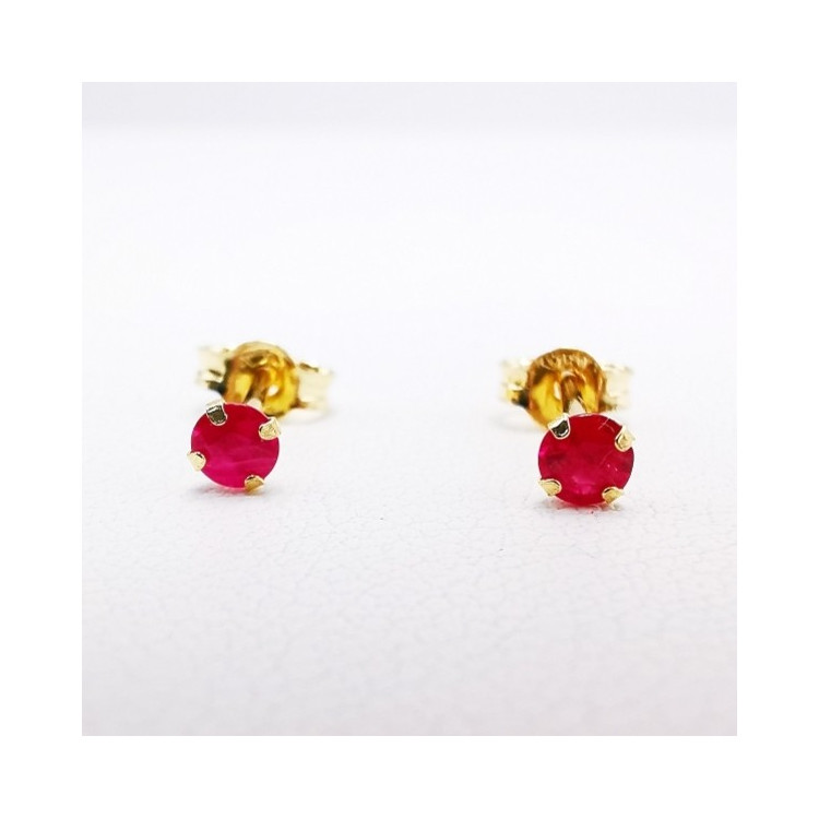 Boucles d'Oreilles Puces Rubis Or Jaune 750 - 18 carats