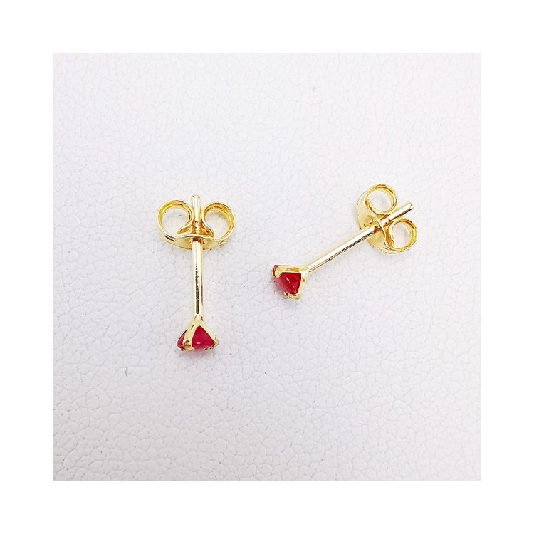 Boucles d'Oreilles Puces Rubis Or Jaune 750 - 18 carats