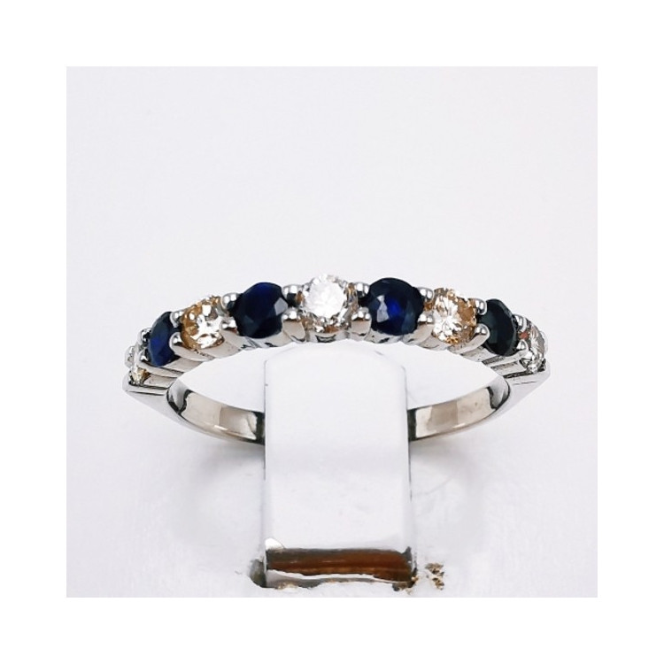 Alliance Saphirs Diamants "Eclosion Eternelle" Or Blanc  750 - 18 carats