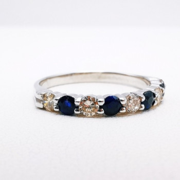 Alliance Saphirs Diamants "Eclosion Eternelle" Or Blanc  750 - 18 carats