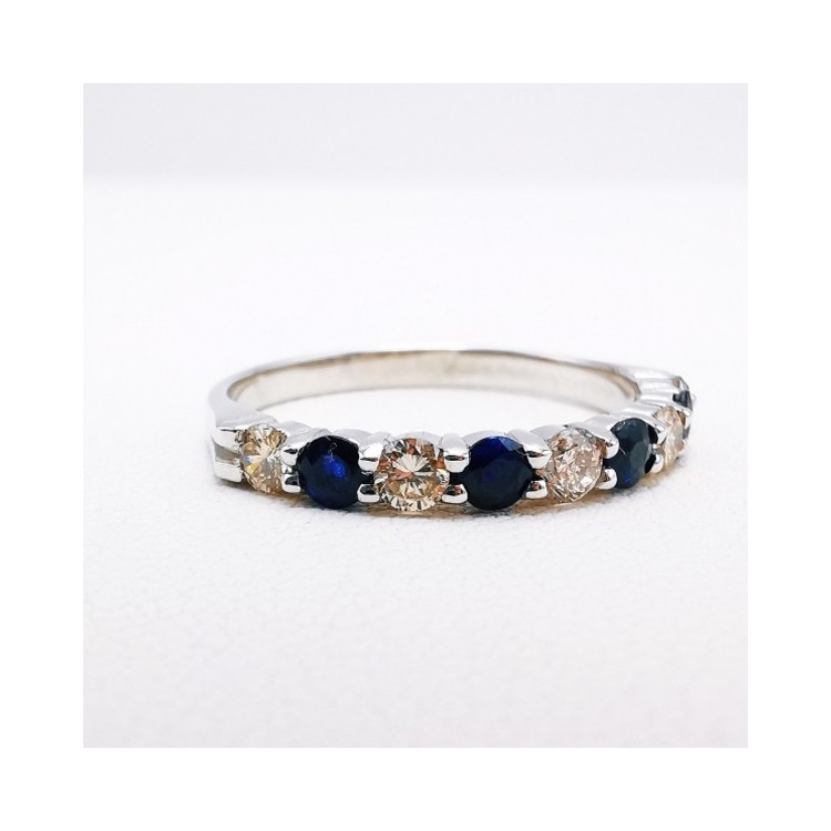 Alliance Saphirs Diamants "Eclosion Eternelle" Or Blanc  750 - 18 carats