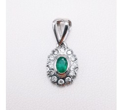 Pendentif "Lady Retro" Émeraude et Diamants Or Blanc 750 - 18 carats
