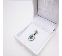 Pendentif "Lady Retro" Émeraude et Diamants Or Blanc 750 - 18 carats