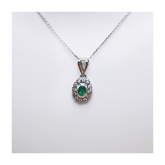 Pendentif "Lady Retro" Émeraude et Diamants Or Blanc 750 - 18 carats
