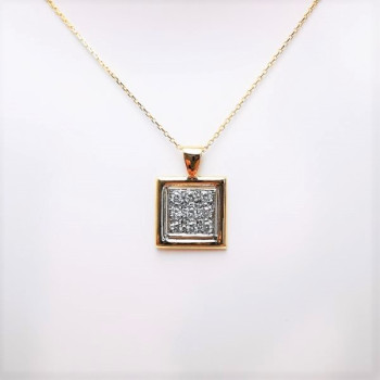 Pendentif Carré Pavé de Diamants Bicolore Or 750 - 18 carats