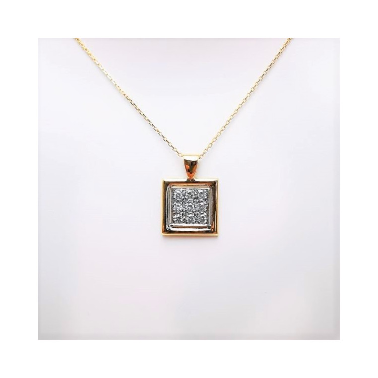 Pendentif Carré Pavé de Diamants Bicolore Or 750 - 18 carats