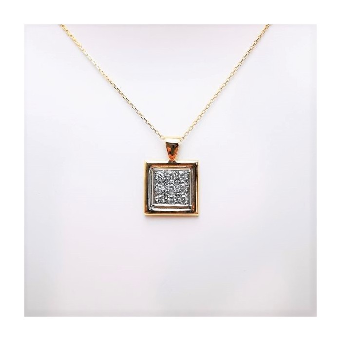 Pendentif Carré Pavé de Diamants Bicolore Or 750 - 18 carats