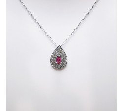Pendentif Saphir Rose Diamants Or blanc 750 - 18 carats