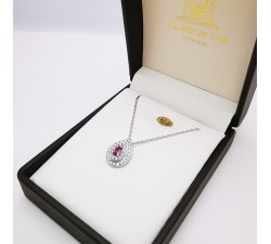 Pendentif Saphir Rose Diamants Or blanc 750 - 18 carats