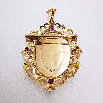 Broche Pendentif Ancien Améthystes, Perles et Diamants Or jaune 18 carats (Bijou occasion)