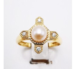 Bague Perle et Diamants Or Jaune 750 (18 carats)