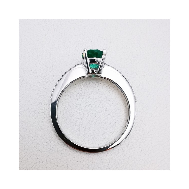 Bague Emeraude Diamants Or Blanc 750 - 18 carats