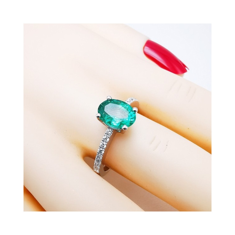 Bague Emeraude Diamants Or Blanc 750 - 18 carats