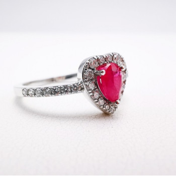 Bague Coeur Rubis Diamants Or Blanc 750 - 18 carats
