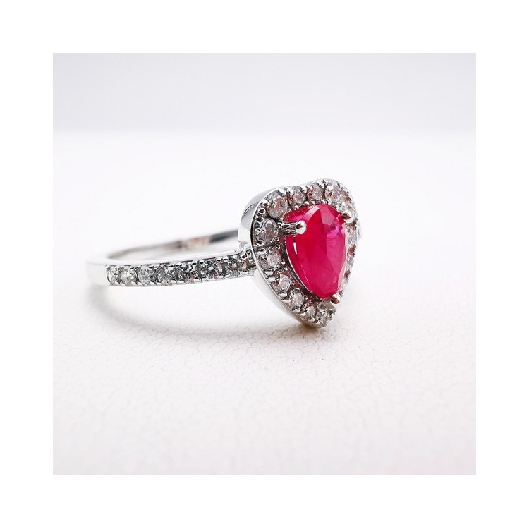 Bague Coeur Rubis Diamants Or Blanc 750 - 18 carats
