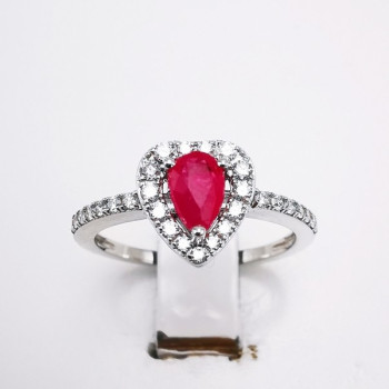 Bague Coeur Rubis Diamants Or Blanc 750 - 18 carats