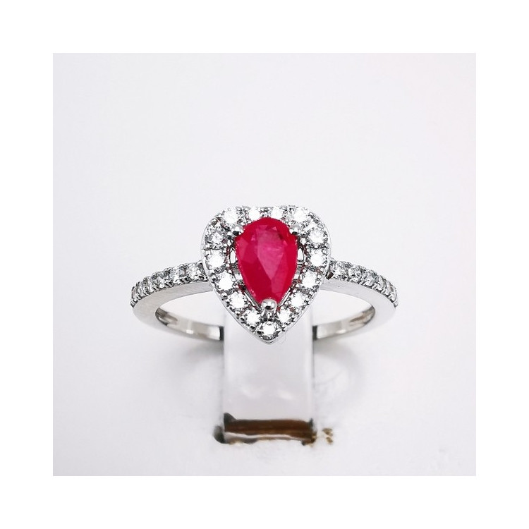 Bague Coeur Rubis Diamants Or Blanc 750 - 18 carats