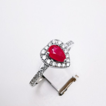 Bague Coeur Rubis Diamants Or Blanc 750 - 18 carats