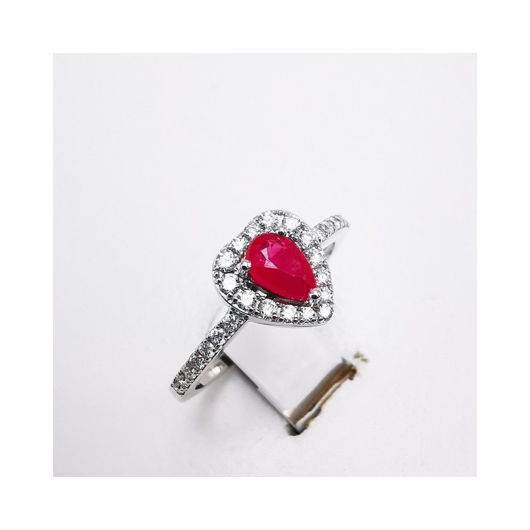 Bague Coeur Rubis Diamants Or Blanc 750 - 18 carats