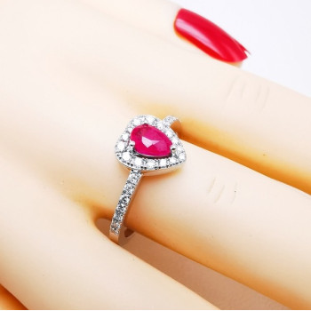 Bague Coeur Rubis Diamants Or Blanc 750 - 18 carats