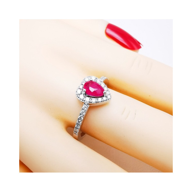Bague Coeur Rubis Diamants Or Blanc 750 - 18 carats