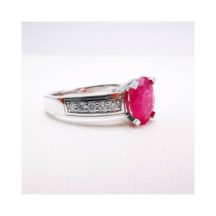 Bague Rubis Diamants Or Blanc 750 - 18 carats
