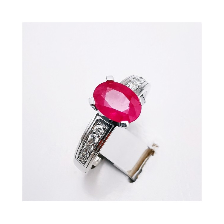 Bague Rubis Diamants Or Blanc 750 - 18 carats