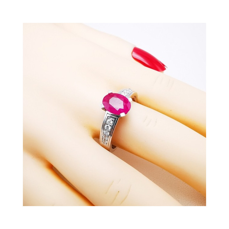 Bague Rubis Diamants Or Blanc 750 - 18 carats