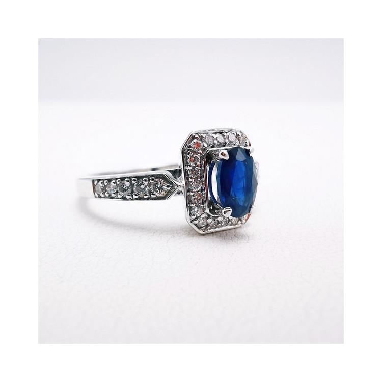 Bague Saphir Diamants Or Blanc 750 - 18 carats