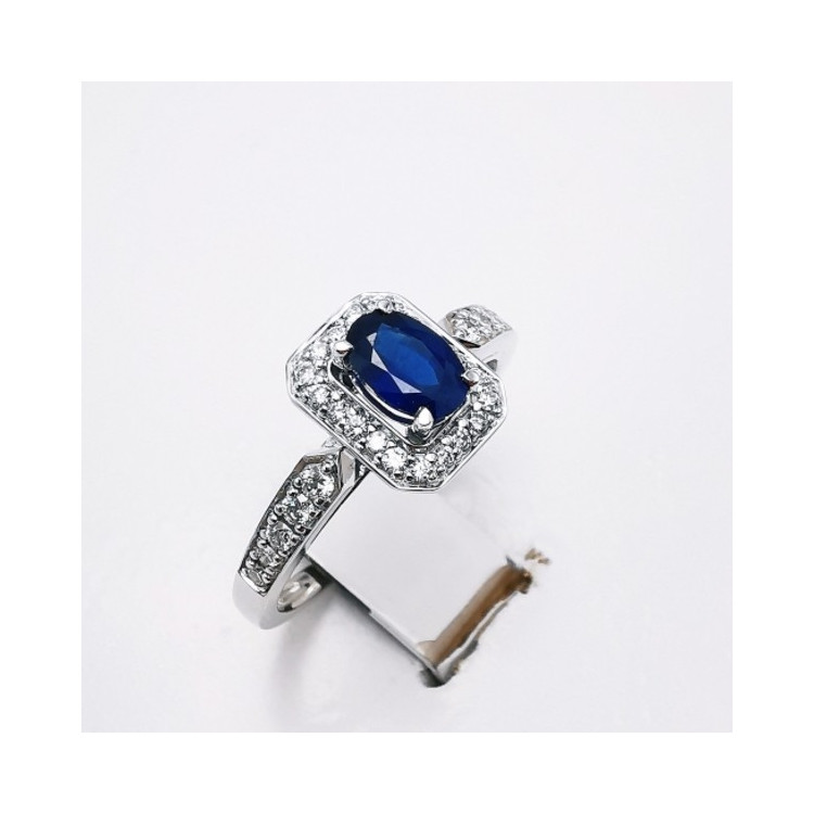 Bague Saphir Diamants Or Blanc 750 - 18 carats