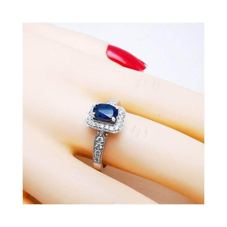 Bague Saphir Diamants Or Blanc 750 - 18 carats