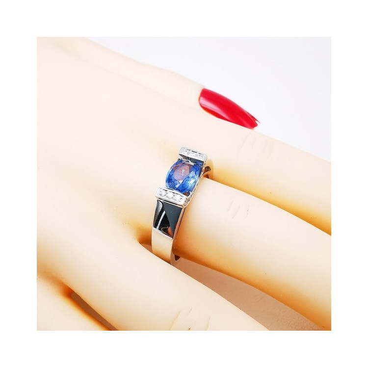 Bague Saphir de Ceylan Diamants Or Blanc 750 - 18 carats