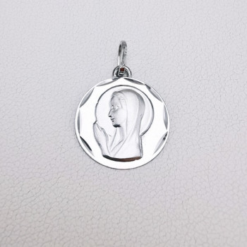 Pendentif Médaille Vierge Or Blanc 750 - 18 carats