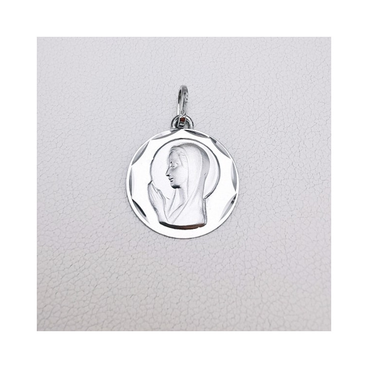 Pendentif Médaille Vierge Or Blanc 750 - 18 carats