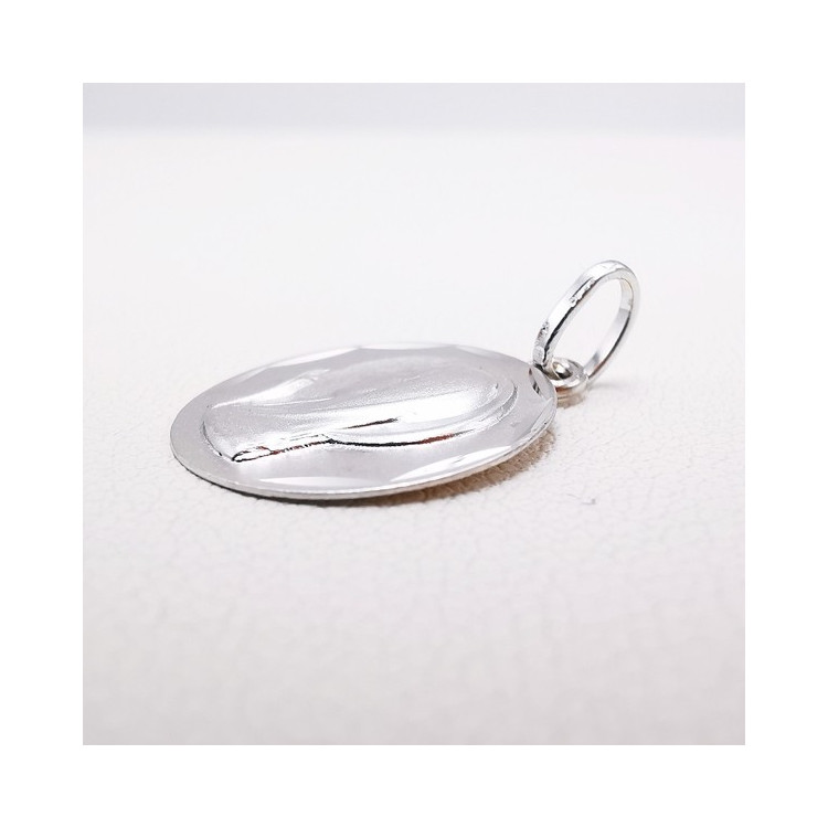 Pendentif Médaille Vierge Or Blanc 750 - 18 carats