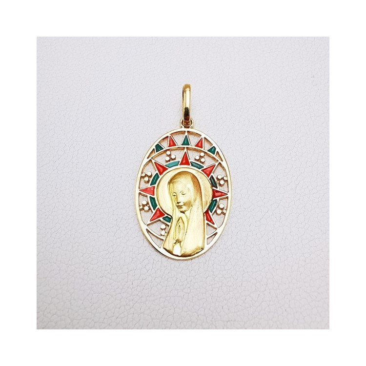 Pendentif Médaille Vierge Or Jaune 750 - 18 carats