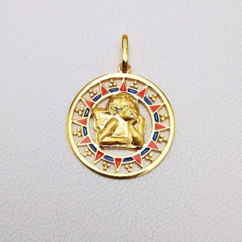 Pendentif Médaille Ange Or Jaune 750 - 18 carats