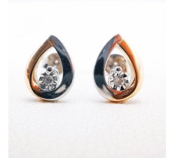 Boucles d'Oreilles Bicolores Goutte Diamants Or 750 - 18 carats