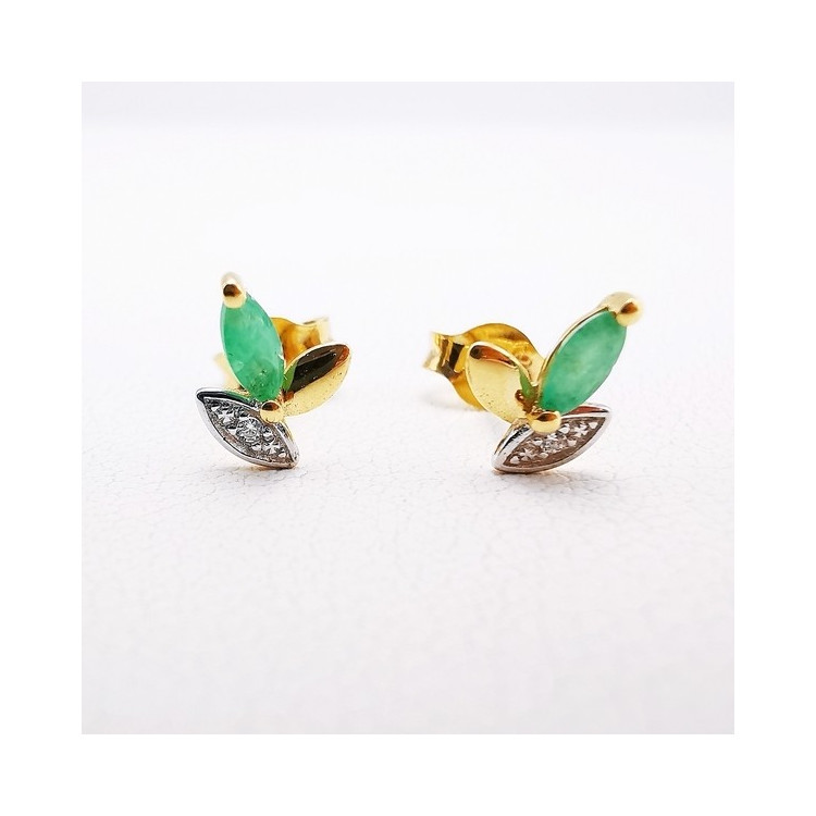 Boucles d'Oreilles Puces Emeraude Or Jaune 750 - 18 carats