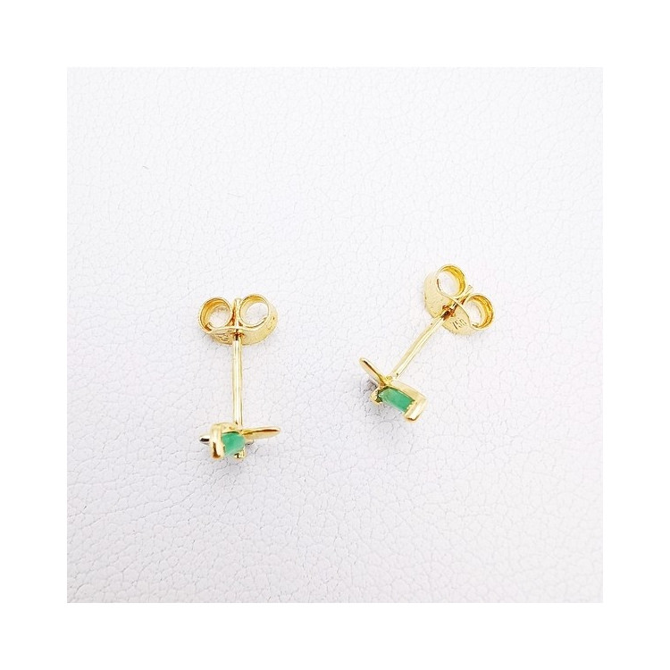 Boucles d'Oreilles Puces Emeraude Or Jaune 750 - 18 carats