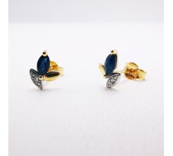 Boucles d'Oreilles Puces Saphir Or Jaune 750 - 18 carats
