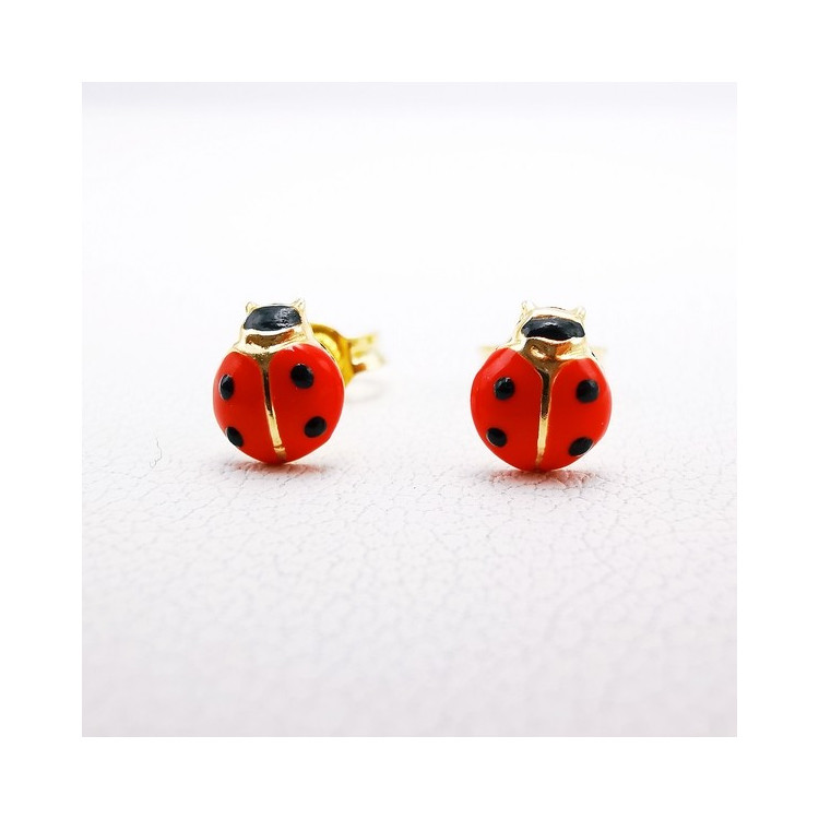 Laimons Boucles D'Oreilles Enfant Coccinelle 6 Mm – Argent 925 Émaillé Noir Blanc Rouge, Fermoir Confort + Bouchons Silicone