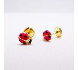 Boucles d'oreilles Enfants Puces Coccinelle roses Or Jaune 750 (18 carats)