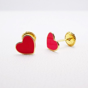 Boucles d'Oreilles Enfants Puces Cœur Rose Or Jaune 750 - 18 carats
