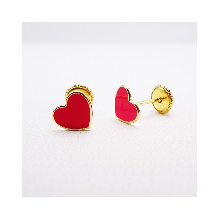 Boucles d'Oreilles Enfants Puces Cœur Rose Or Jaune 750 - 18 carats