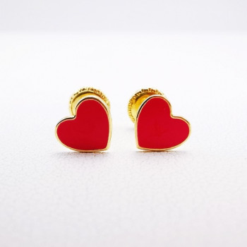 Boucles d'Oreilles Enfants Puces Cœur Rose Or Jaune 750 - 18 carats
