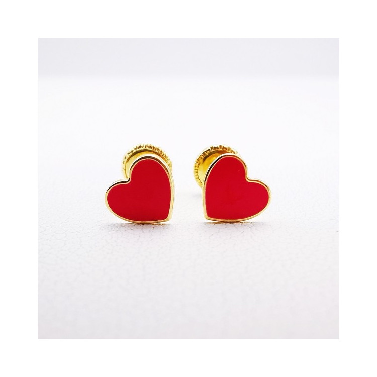 Boucles d'Oreilles Enfants Puces Cœur Rose Or Jaune 750 - 18 carats