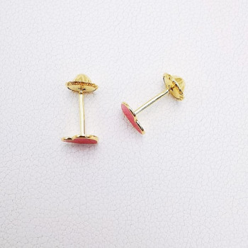 Boucles d'Oreilles Enfants Puces Cœur Rose Or Jaune 750 - 18 carats