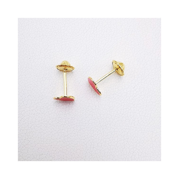 Boucles d'Oreilles Enfants Puces Cœur Rose Or Jaune 750 - 18 carats