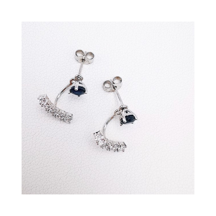 Boucles d'Oreilles Saphir Oxydes de Zirconium Or Blanc 750 - 18 carats